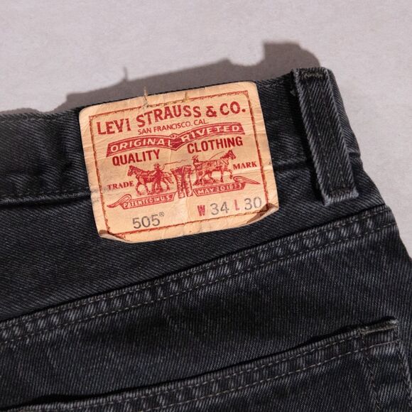 y2k Levis 505 Regular Fit Black Straight Leg Mens Denim Jeans 33x29 Grunge Skate - Picture 7 of 7